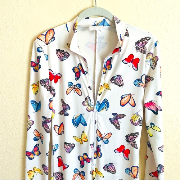 Vintage Ivory Butterfly Jumpsuit Bodysuit~Size M - Picture 4 of 14